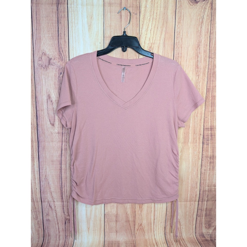 Calvin Klein Performance‎ Womens XL Mauve Pink Waffle Knit Cinch Side V-Neck Top